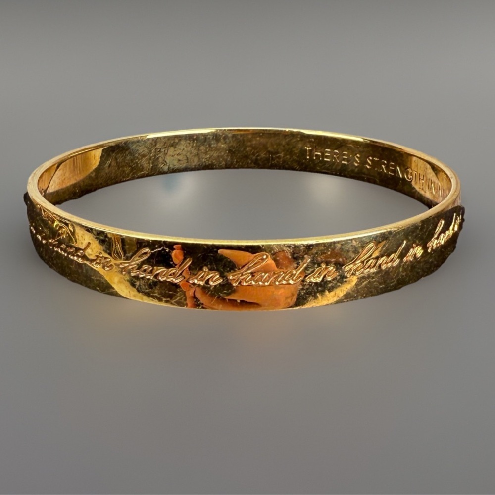 Kate Spade “Hand and Hand” inscribed Goldtone Bangle Bracelet - Picture 6 of 15